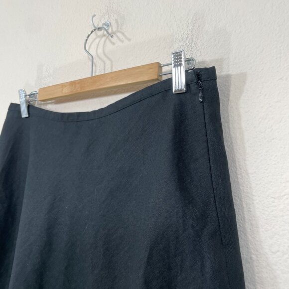 Rafaella 100% Linen Skirt Sz 12 Embroidered Eyelet A-Line Lined‎ Black Knee Long - Picture 3 of 5